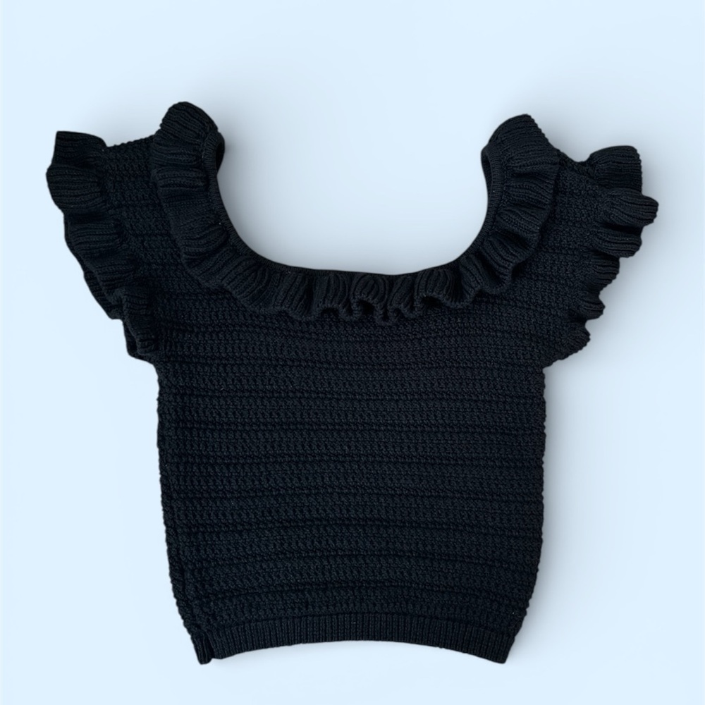 H&M Black Ruffled Knit Blouse | Size S